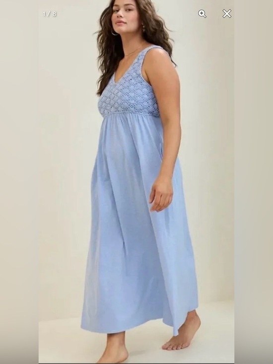 aerie Dresses & Skirts - Aerie Crochet Maxi Dress | Ocean Sky Blue | Size Medium | NWT Coastal Boho Dream